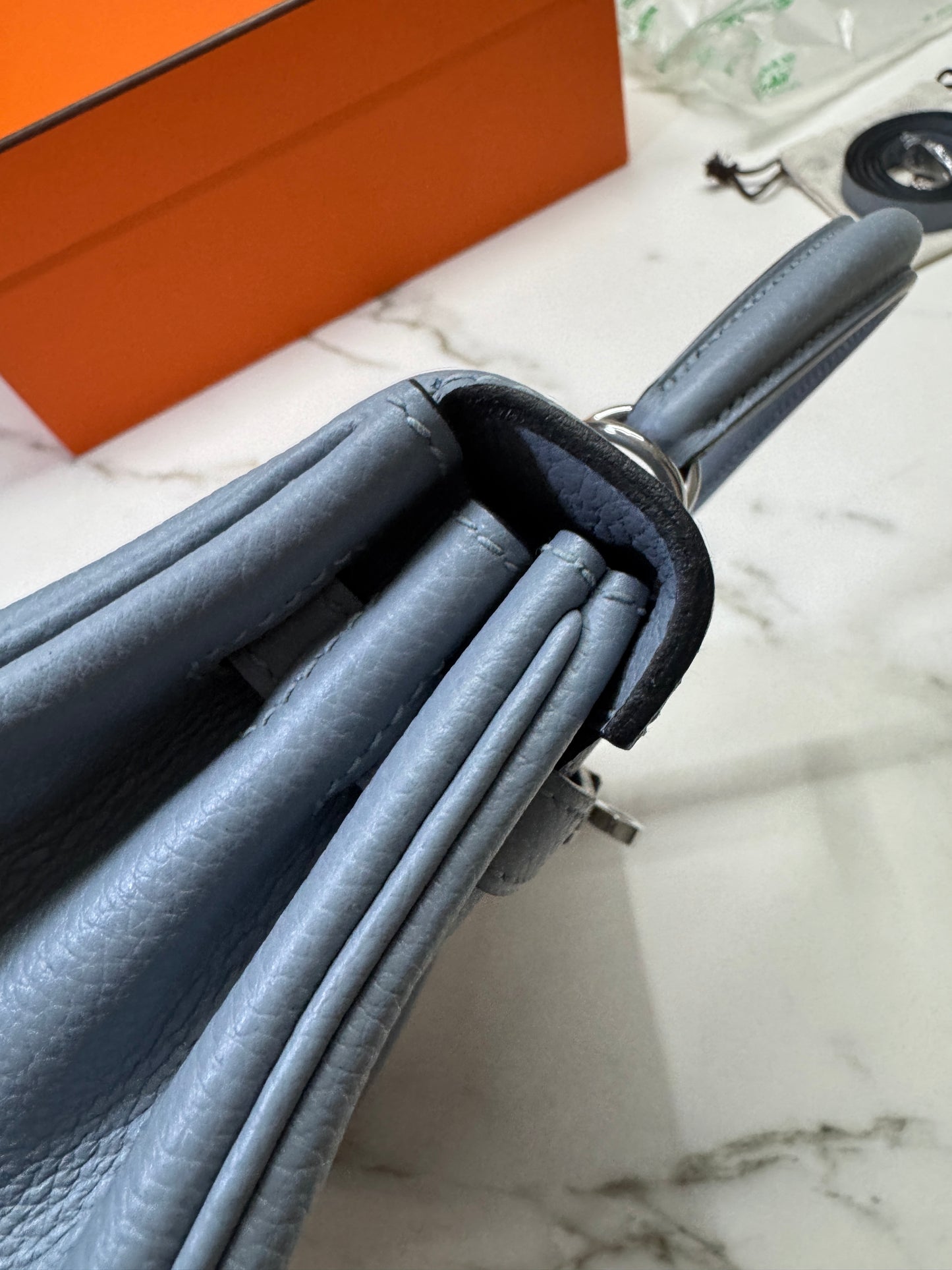 HERMES Kelly 25 亞麻藍 銀扣 內縫 Togo Selier