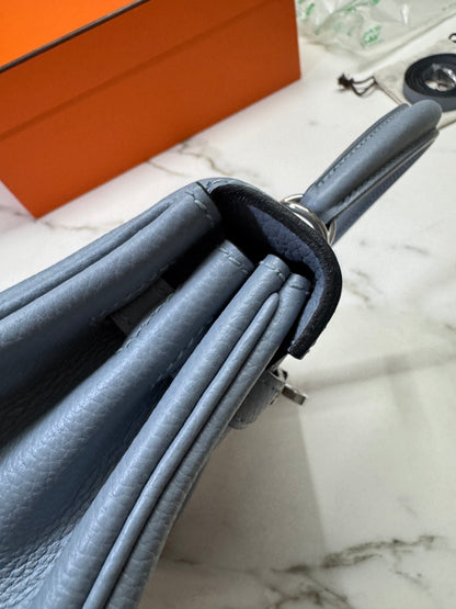 HERMES Kelly 25 亞麻藍 銀扣 內縫 Togo Selier