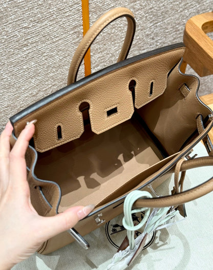 HERMES Birkin25 奶茶色 銀扣 swift 0M Chai