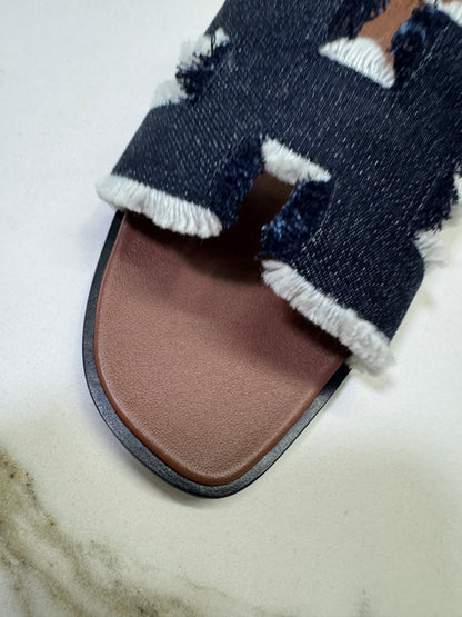 HERMES Oran 深藍牛仔拖鞋