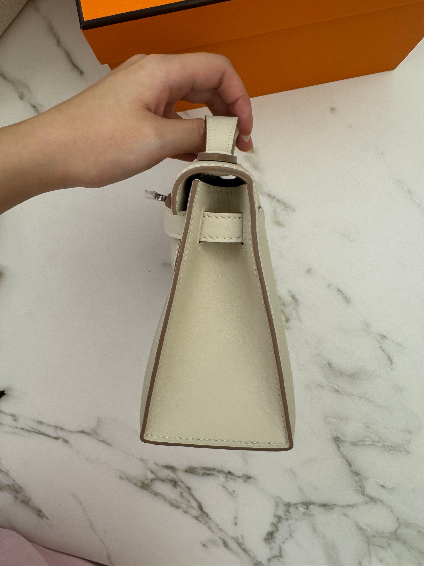 HERMES Mini Kelly I 奶昔白銀扣 Kelly 一代 Kelly Pochette