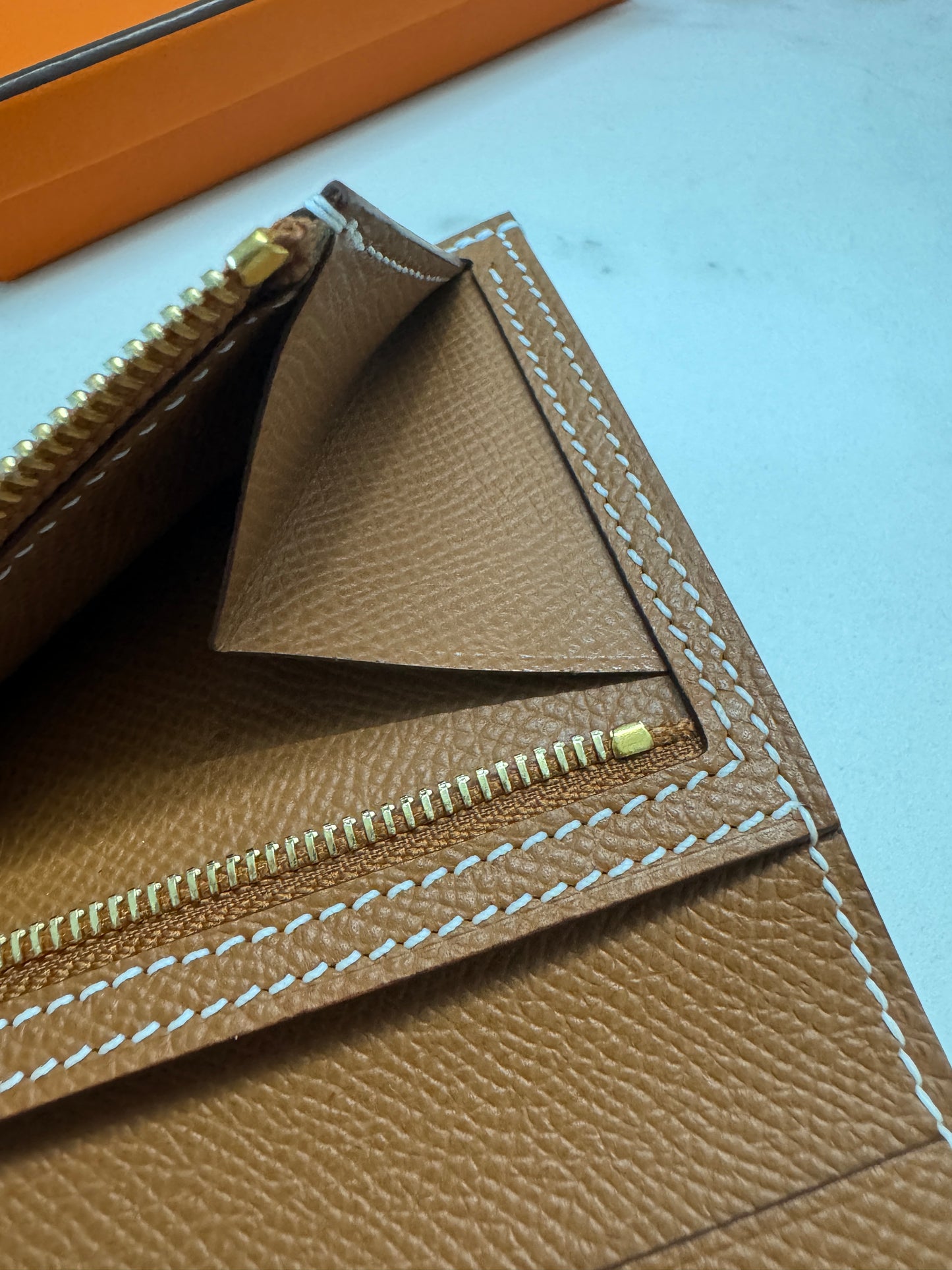 HERMES Bearn Compact Wallet 金棕色 金扣 Gold