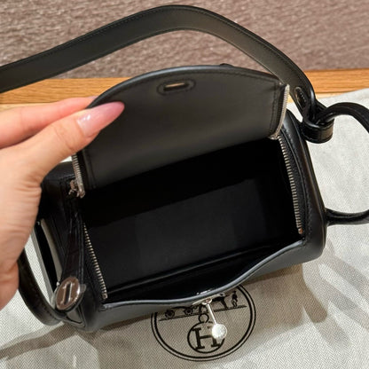 HERMES Mini Lindy Touch 拼鱷魚皮 黑色銀扣 noir