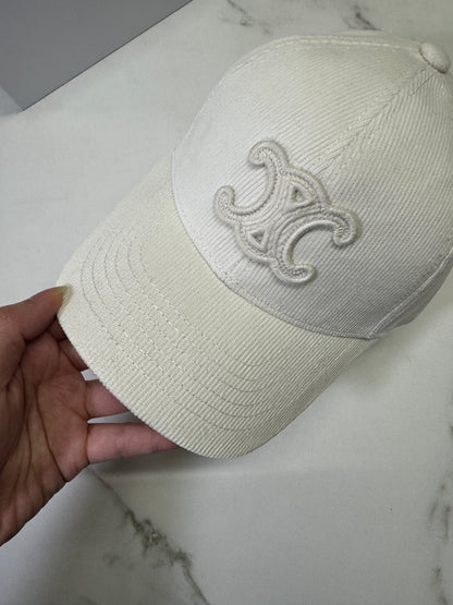 CELINE 凱旋門鴨舌帽 燈芯絨白色