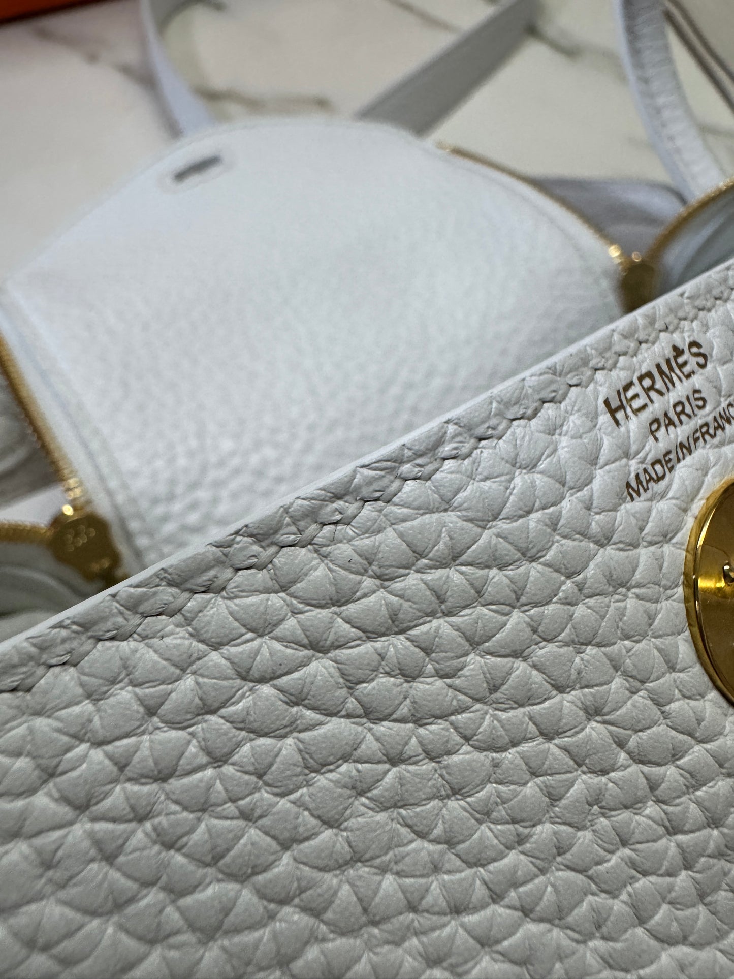 HERMES Mini Lindy II 純白色TC 金扣 GHW