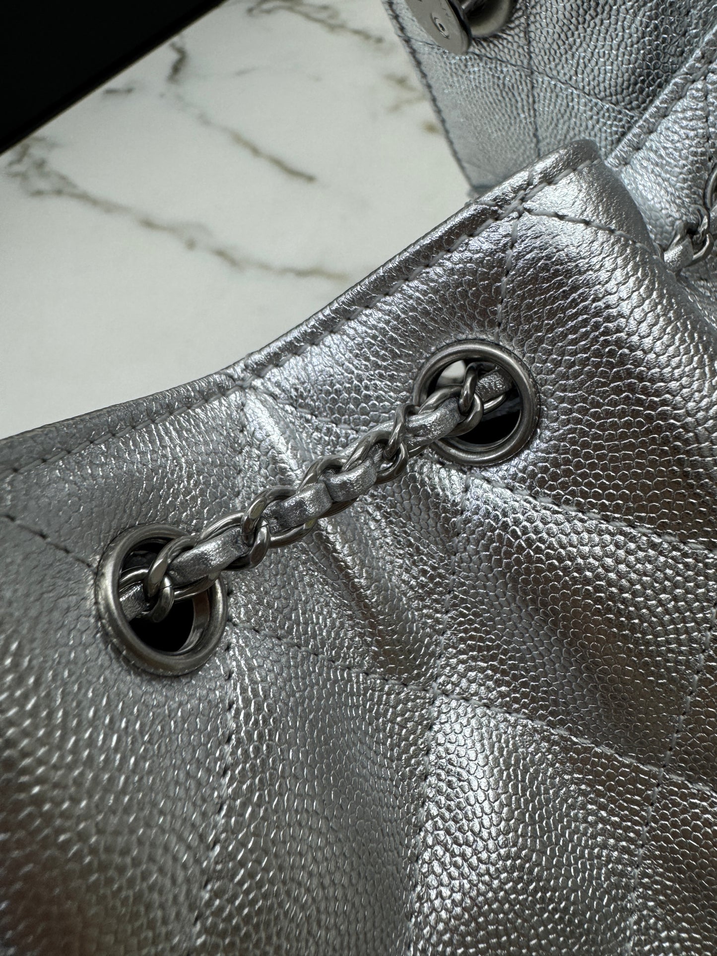 CHANEL Mini 25 Bag 銀色荔枝皮銀扣 Silver Caviar Calfskin PHW