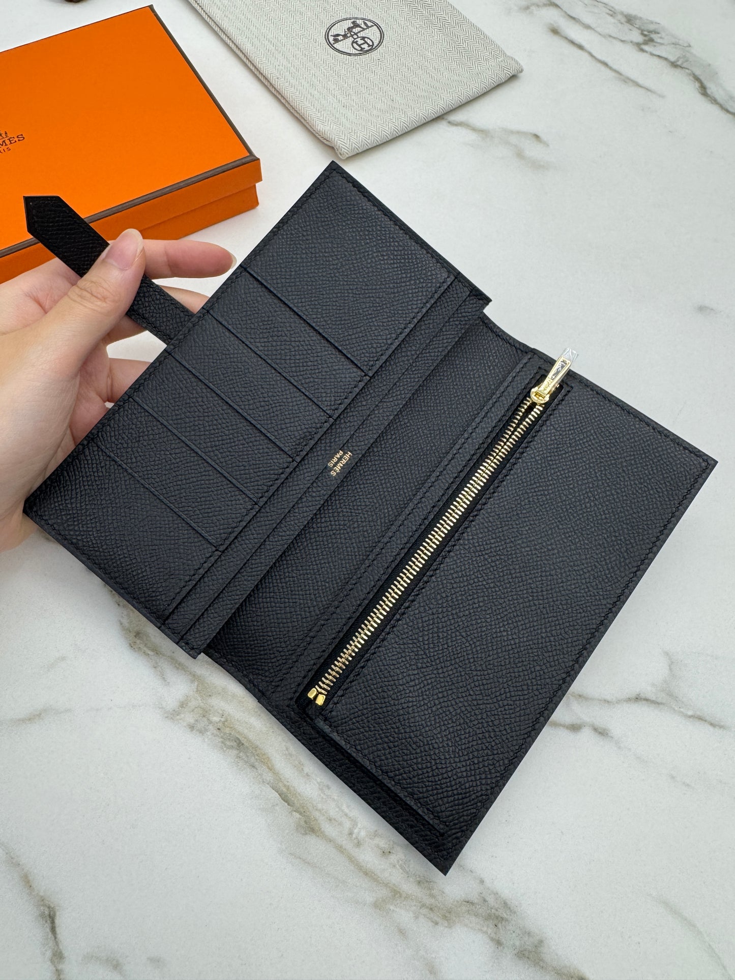HERMES Bearn Wallet 長款 黑色金扣 Epsom