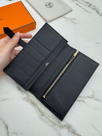 HERMES Bearn Wallet 長款 黑色金扣 Epsom
