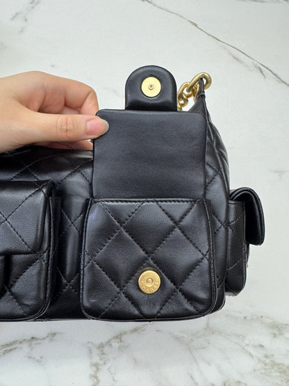 CHANEL 25C 多口袋Hobo 黑色