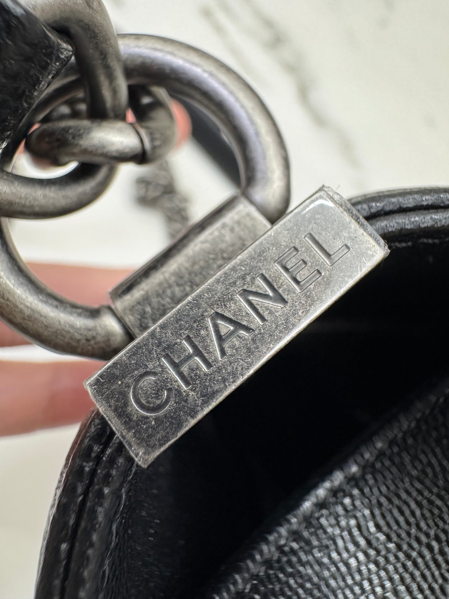 CHANEL Leboy 20cm 黑銀荔枝牛皮