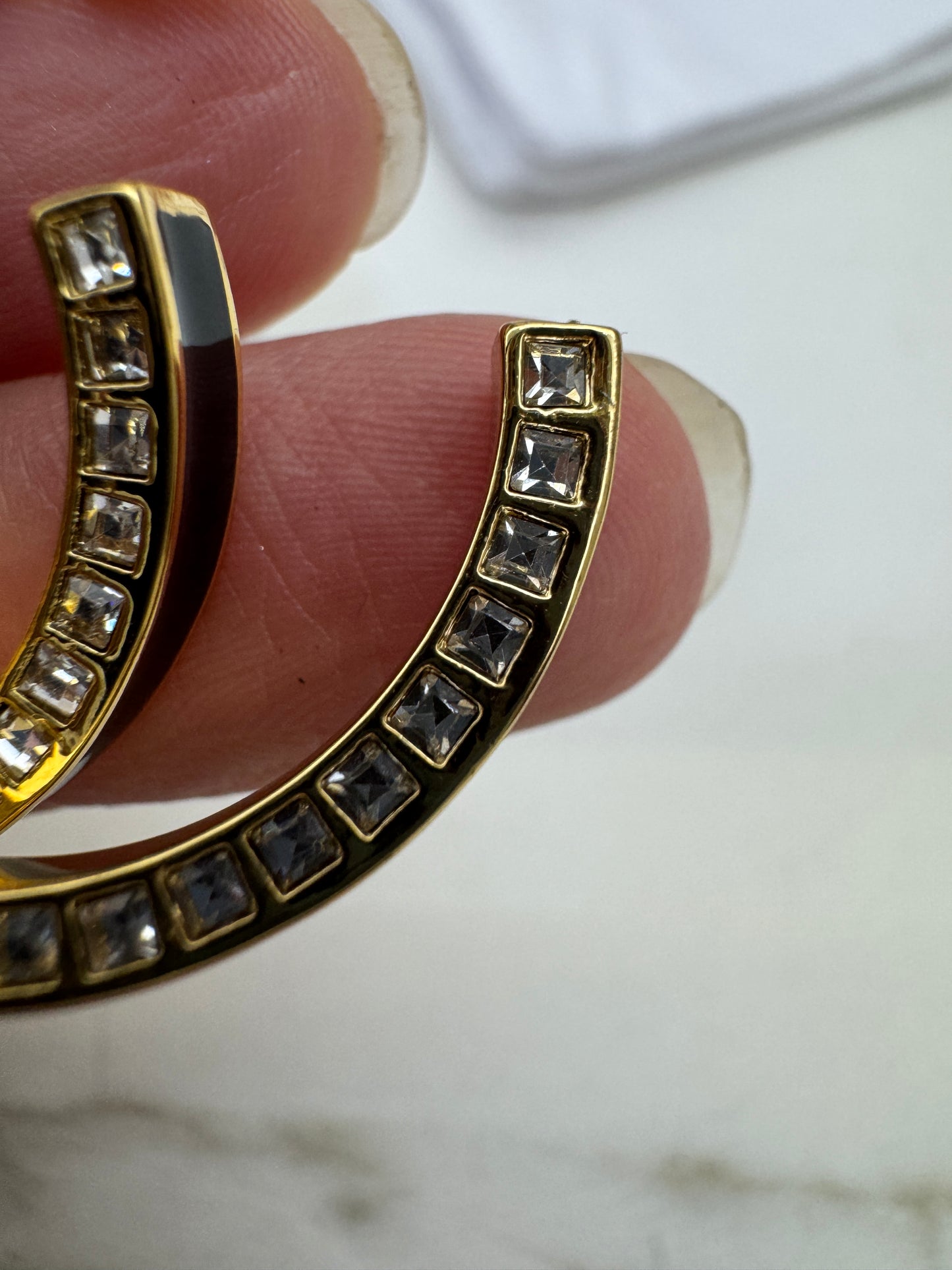 DIOR 圈型耳環 黑色琺瑯水鑽