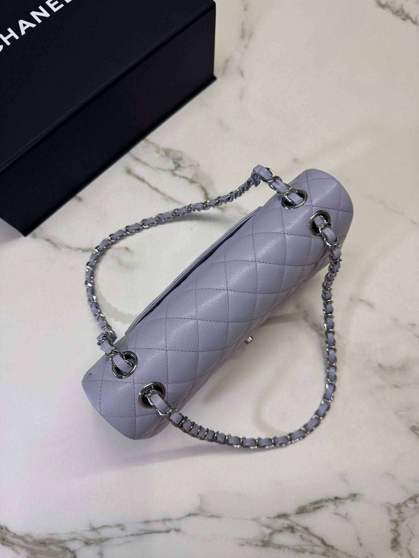 CHANEL CF25 Medium 21K香芋紫銀扣 牛皮 caviar