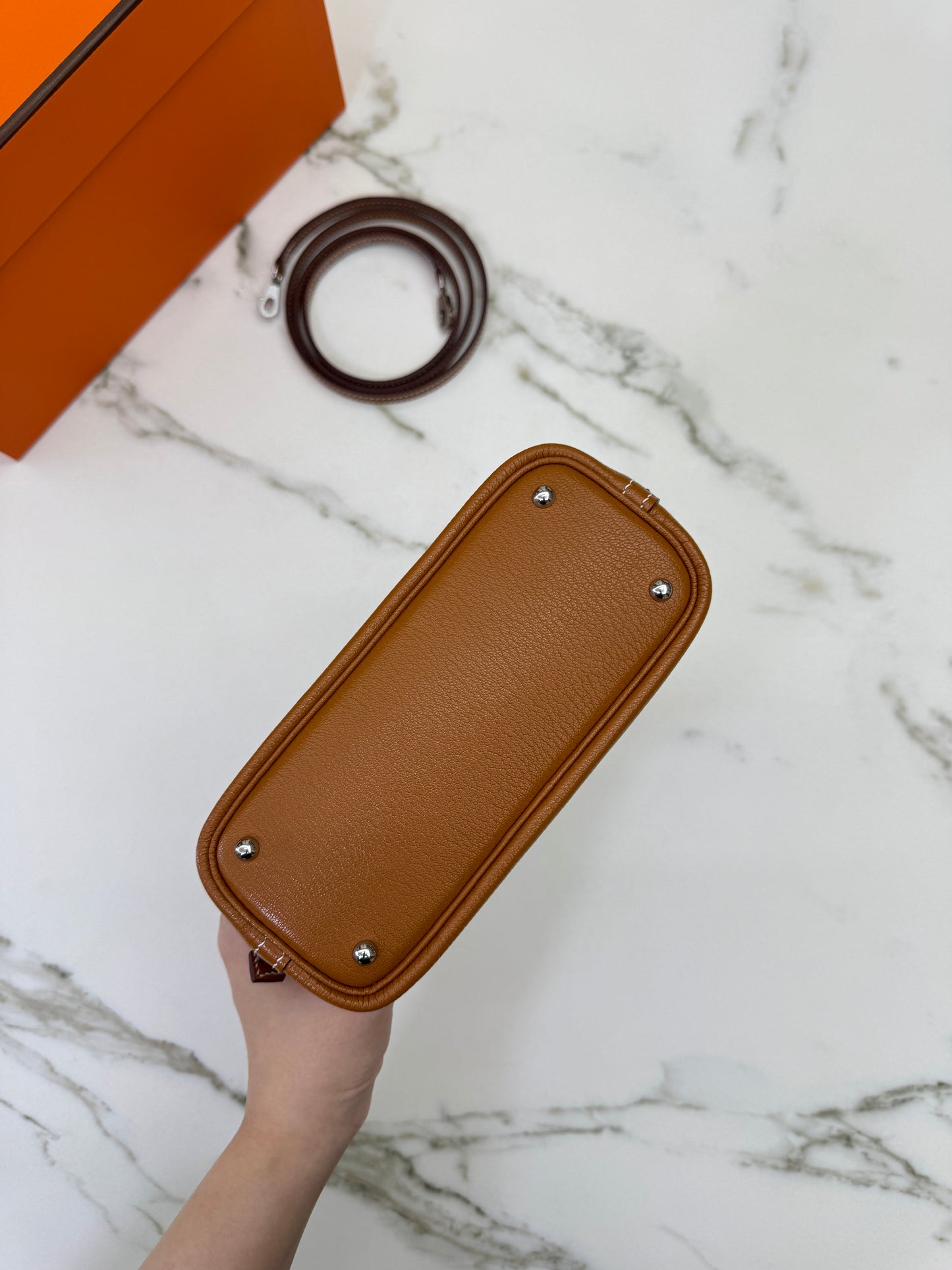 HERMES Mini Bolide 金棕色山羊皮 銀扣 Cherve Gold PHW