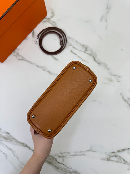 HERMES Mini Bolide 金棕色山羊皮 銀扣 Cherve Gold PHW