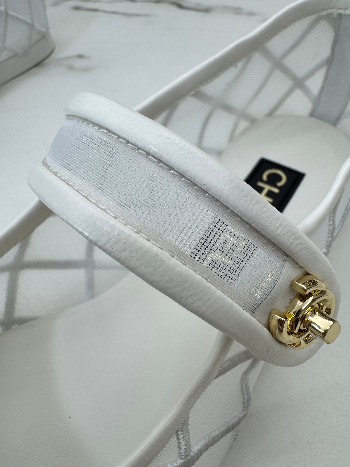 CHANEL 25M Coco Beach 白色網紗 Mary Jane