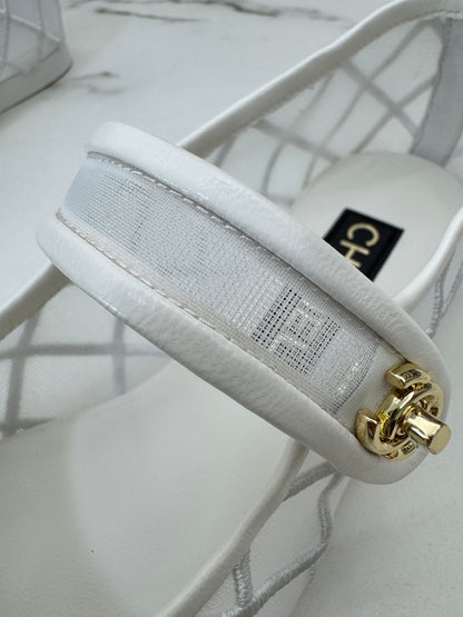 CHANEL 25M Coco Beach 白色網紗 Mary Jane