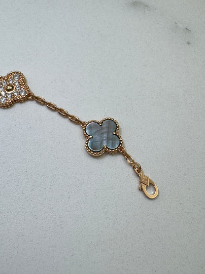 VCA Vintage Alhambra Bracelet 五花灰貝母拼鑽 玫瑰金手鏈