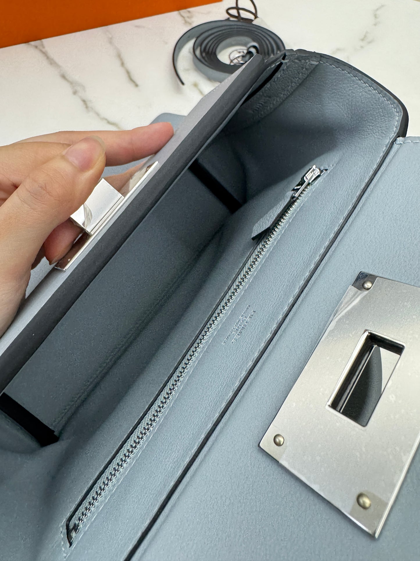 HERMES Mini 2424 木偶灰銀扣 Evercolor Gris Platin PHW