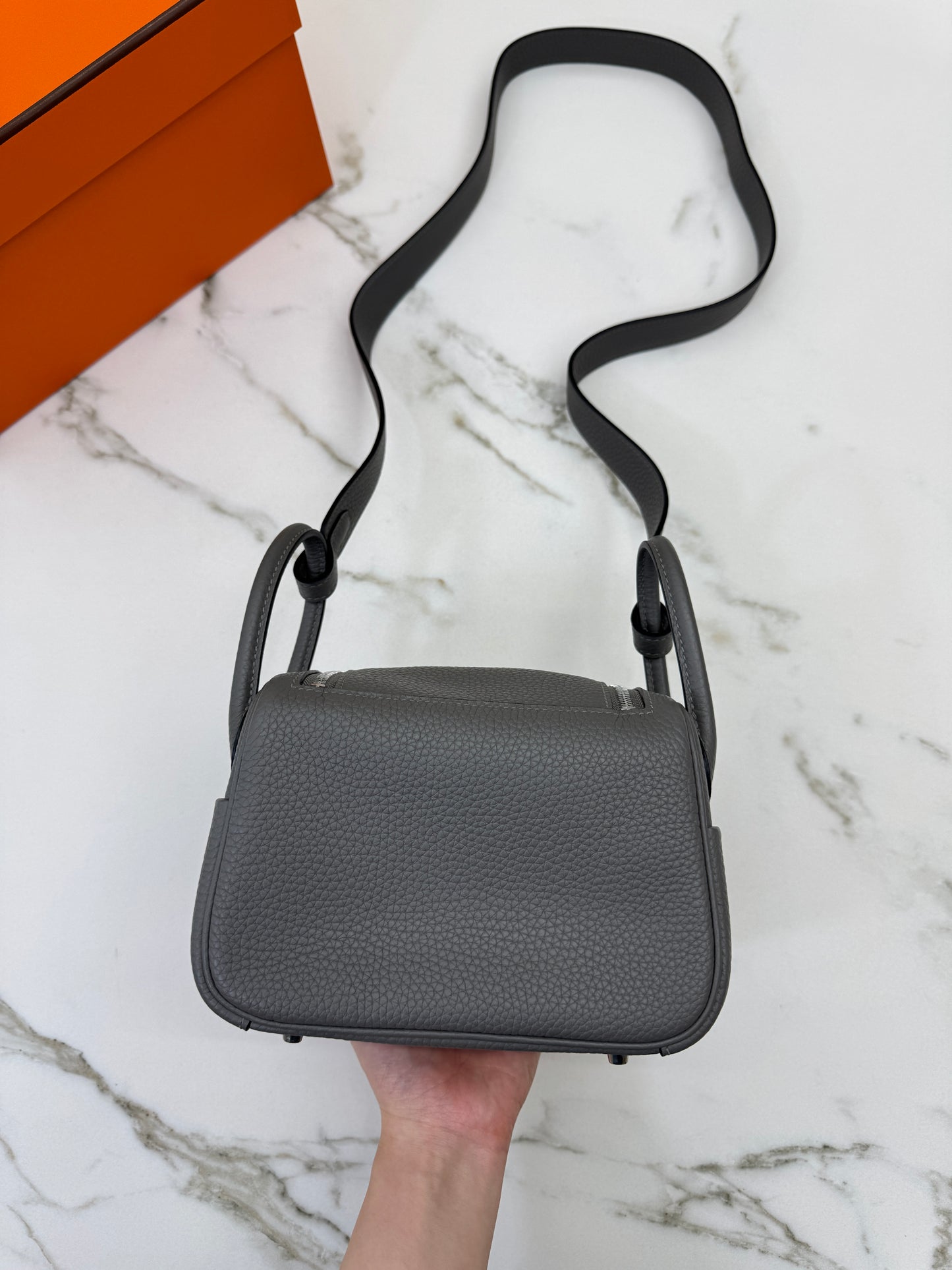 HERMES Mini Lindy 積雨雲灰銀扣 0L Gris Meyer PHW