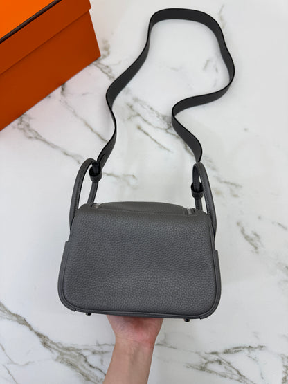HERMES Mini Lindy 積雨雲灰銀扣 0L Gris Meyer PHW