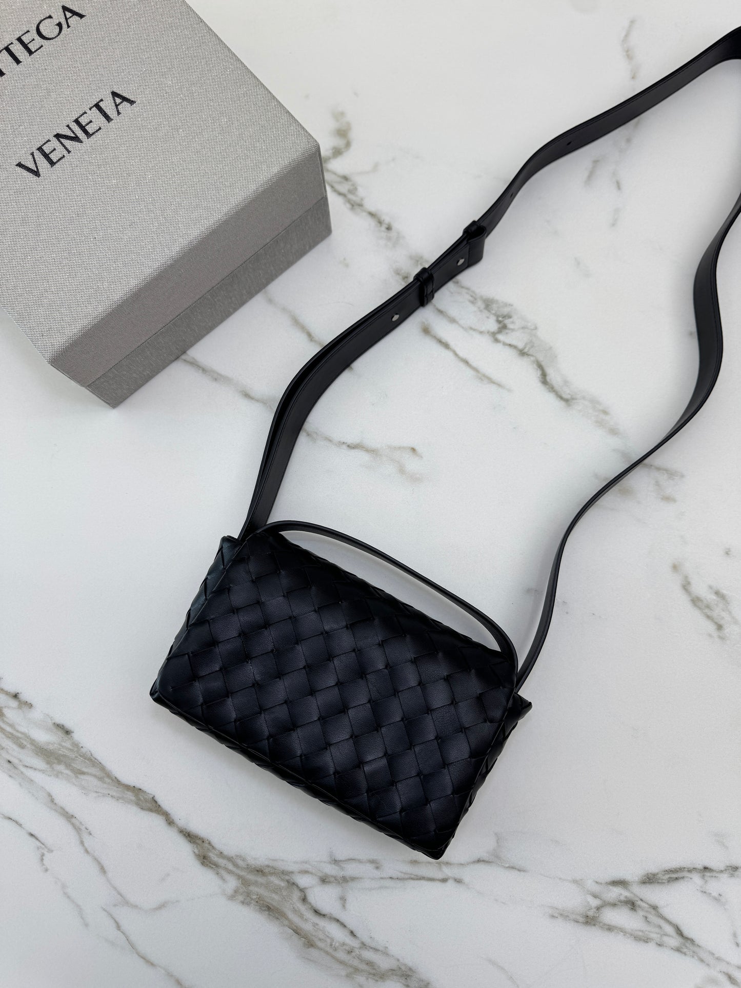 BV Intrecciato Mini Bag with Flap Black