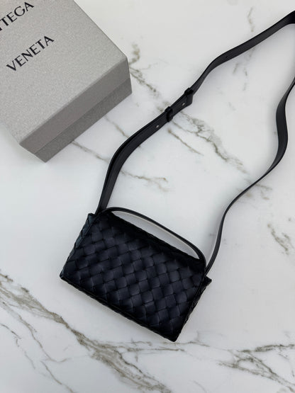 BV Intrecciato Mini Bag with Flap Black