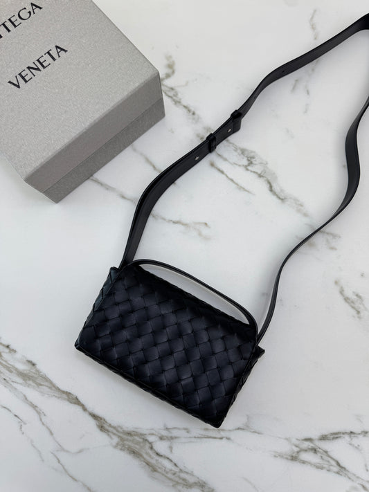 BV Intrecciato Mini Bag with Flap Black