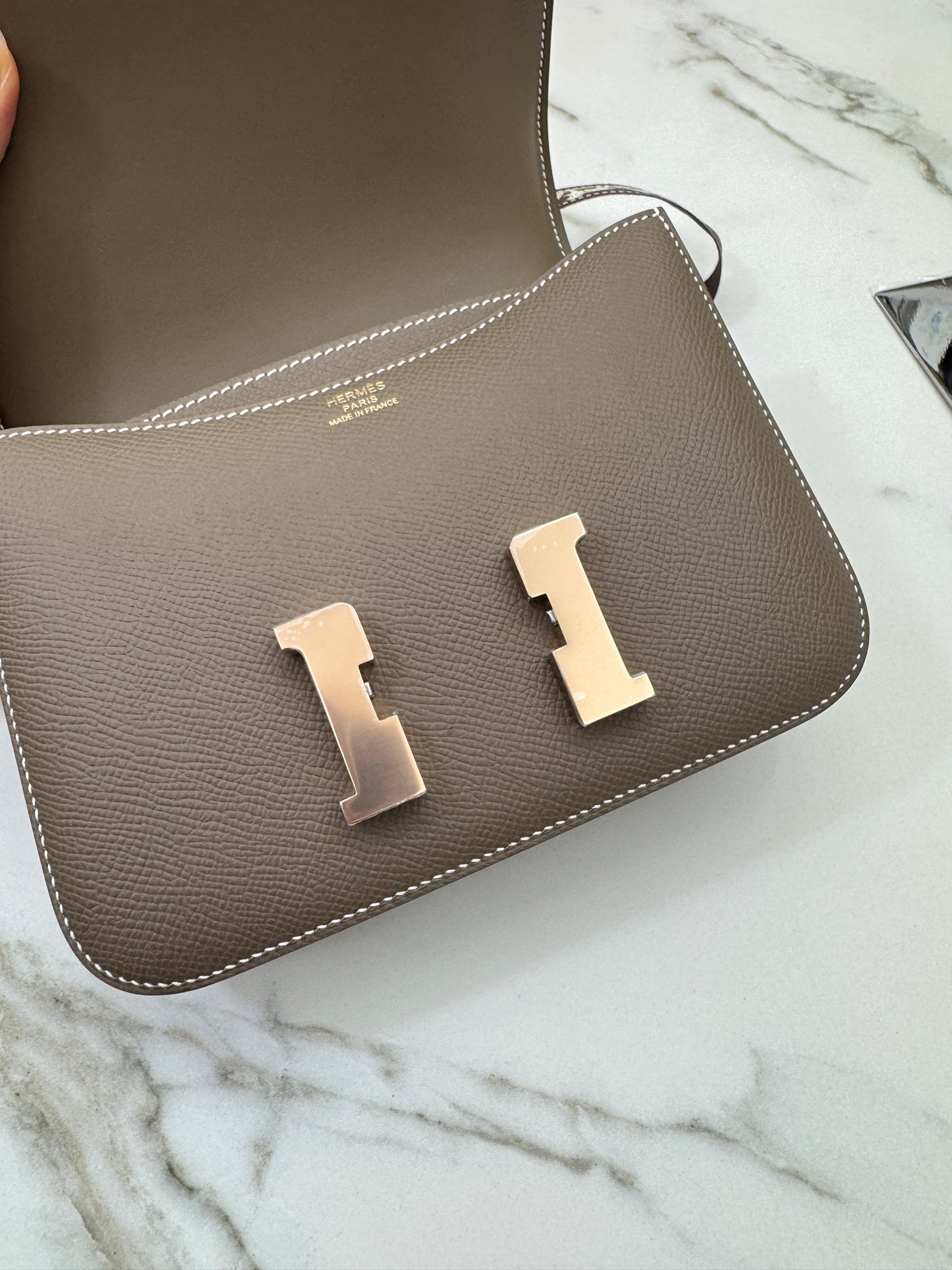 HERMES Mini Constance 大象灰 Epsom 玫瑰金扣