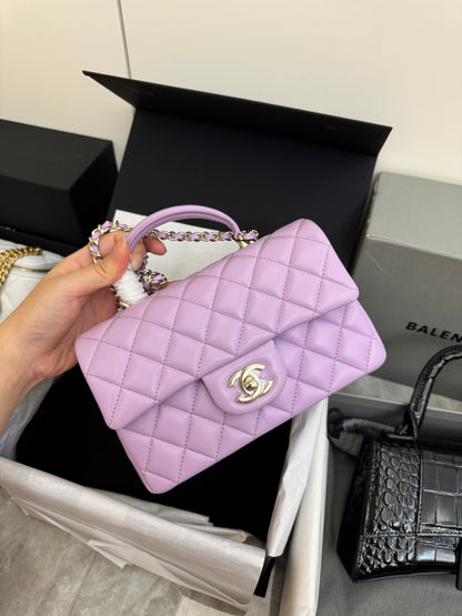 CHANEL mini cf with top handle 粉紫色 24P
