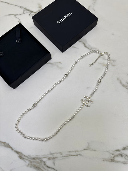 CHANEL 25P 珍珠水晶球毛衣鏈