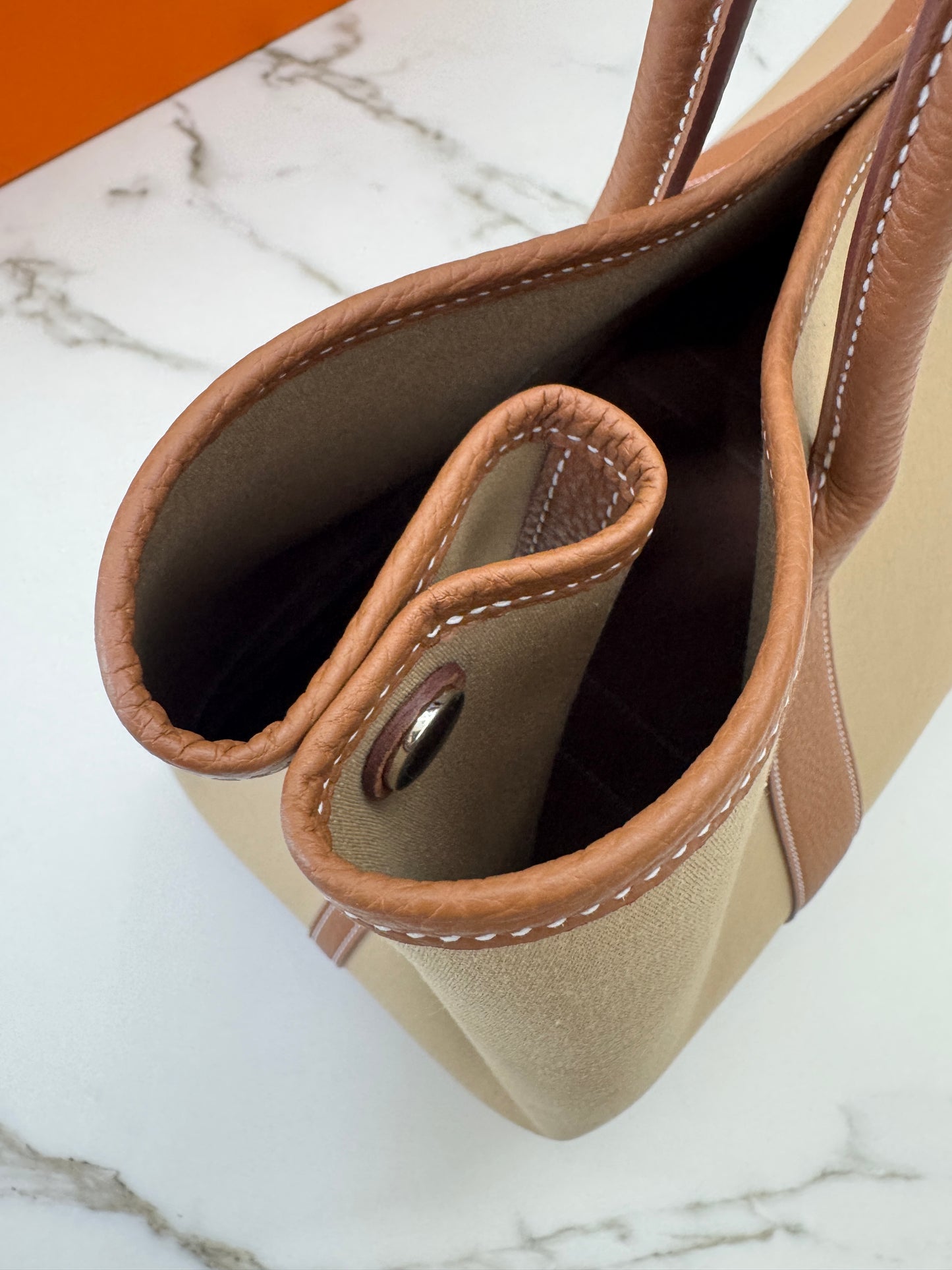 HERMES Garden Party 36 金棕拼風衣灰帆布 Negonda/ Canvas