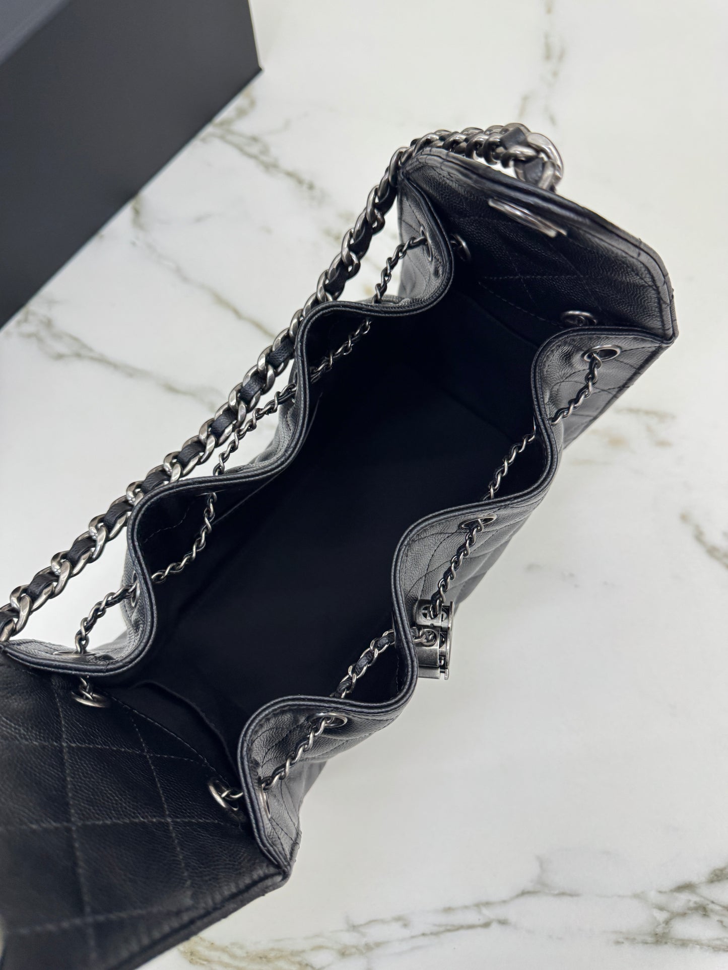 CHANEL 25Bag Small 黑銀小號 荔枝牛皮 Caviar Calfskin
