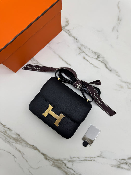 HERMES Mini Constance 黑金 Epsom Noir GHW 新鏡子版