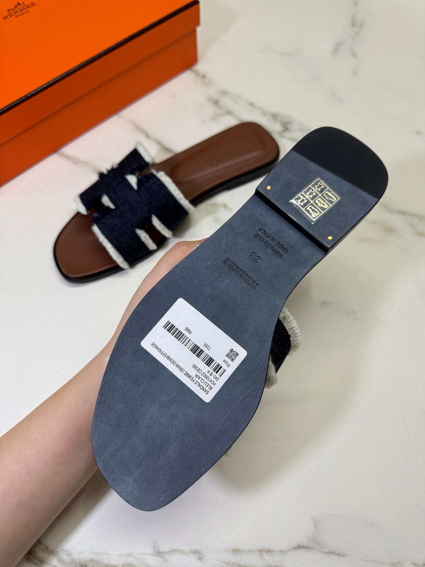 HERMES Oran 深藍牛仔拖鞋