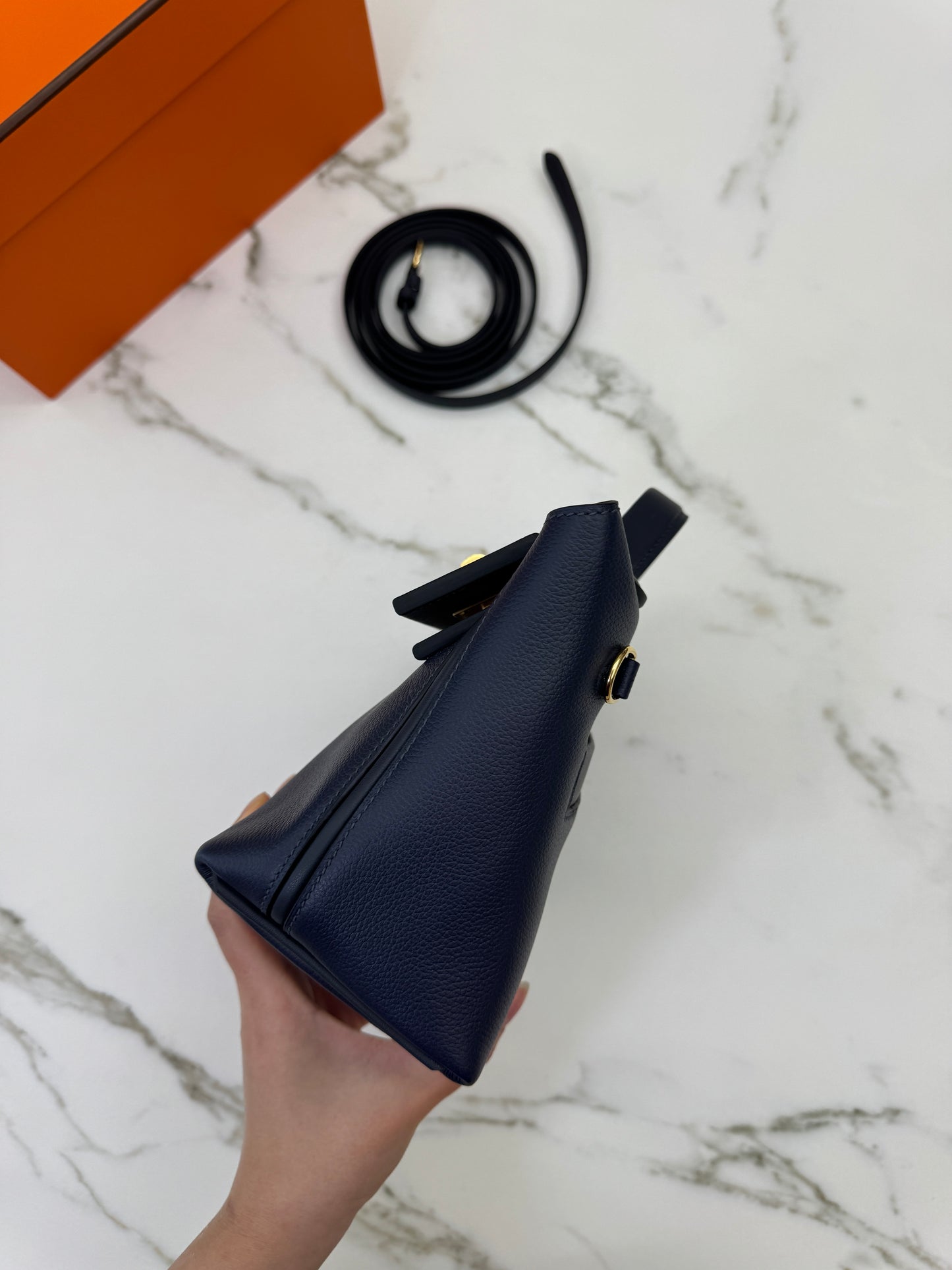 HERMES Mini 2424 午夜藍金扣 Evercolor 2Z Bleu Nuit GHW