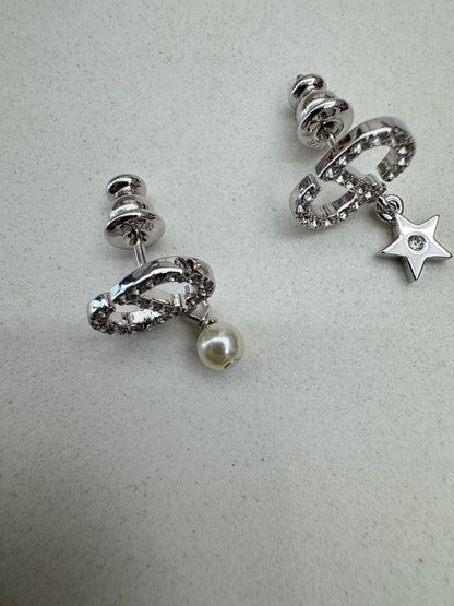 DIOR CD Petit 銀色珍珠星星耳環
