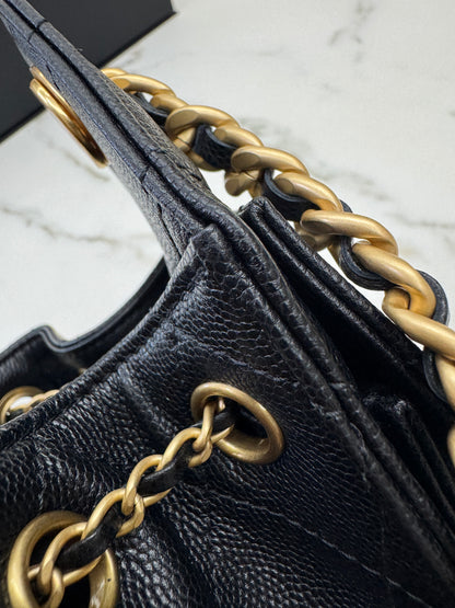 CHANEL Mini 25 Bag 黑色荔枝皮 金扣 Caviar Calfskin GHW