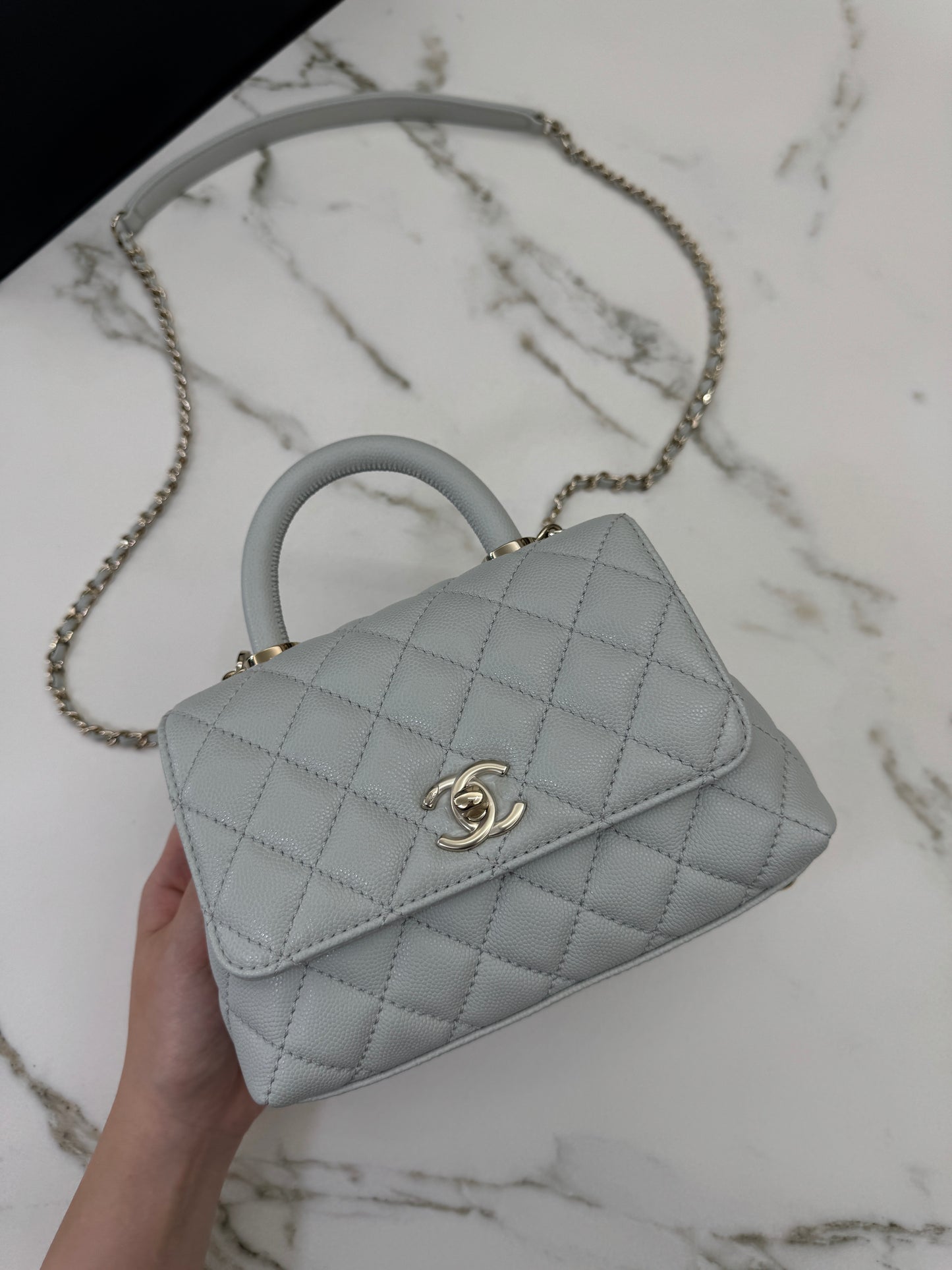 CHANEL Mini Cocohandle 霧霾藍/冰川藍 Cloud Blue