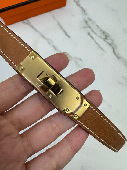 HERMES Kelly 皮帶 金棕金扣 【手縫版】