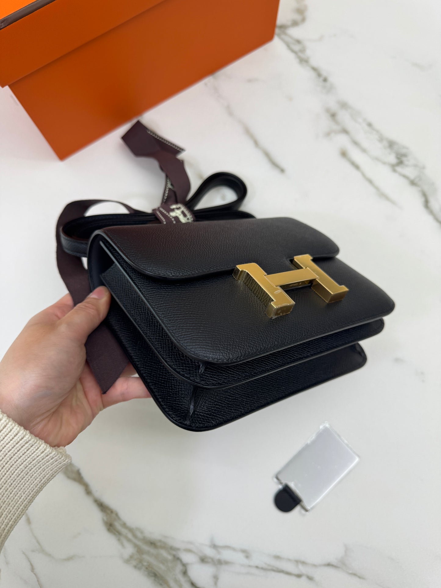 HERMES Mini Constance 黑金 Epsom Noir GHW 新鏡子版