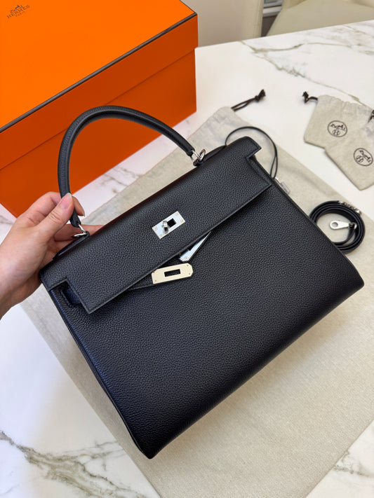 HERMES Kelly 32 內縫 黑銀Togo PHW