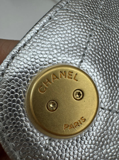 CHANEL 25Bag Small 銀色荔枝皮
