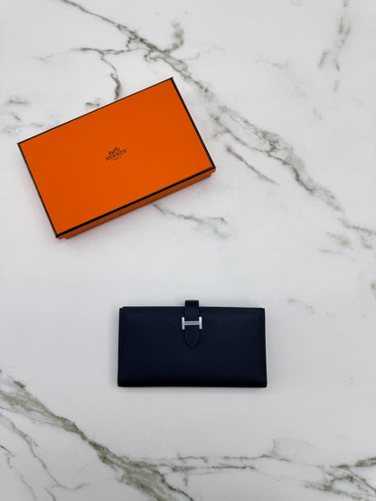 HERMES Bearn Wallet 午夜藍銀扣 Epsom Bleu Nuit PHW