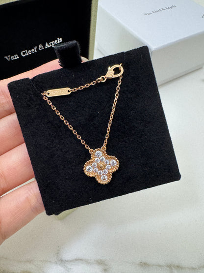 VCA Vintage Alhambra Necklace 滿鑽玫瑰金項鏈