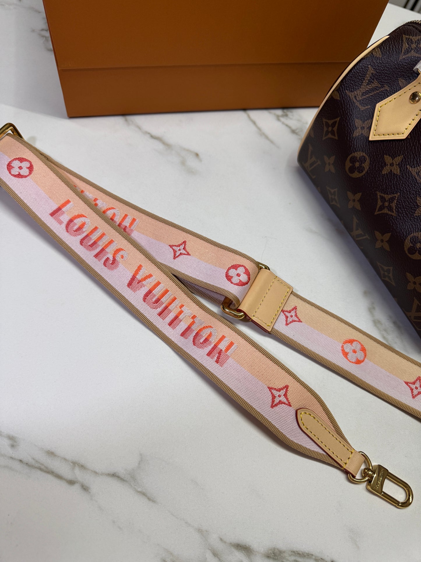 LV Speedy 20 粉橙色肩帶