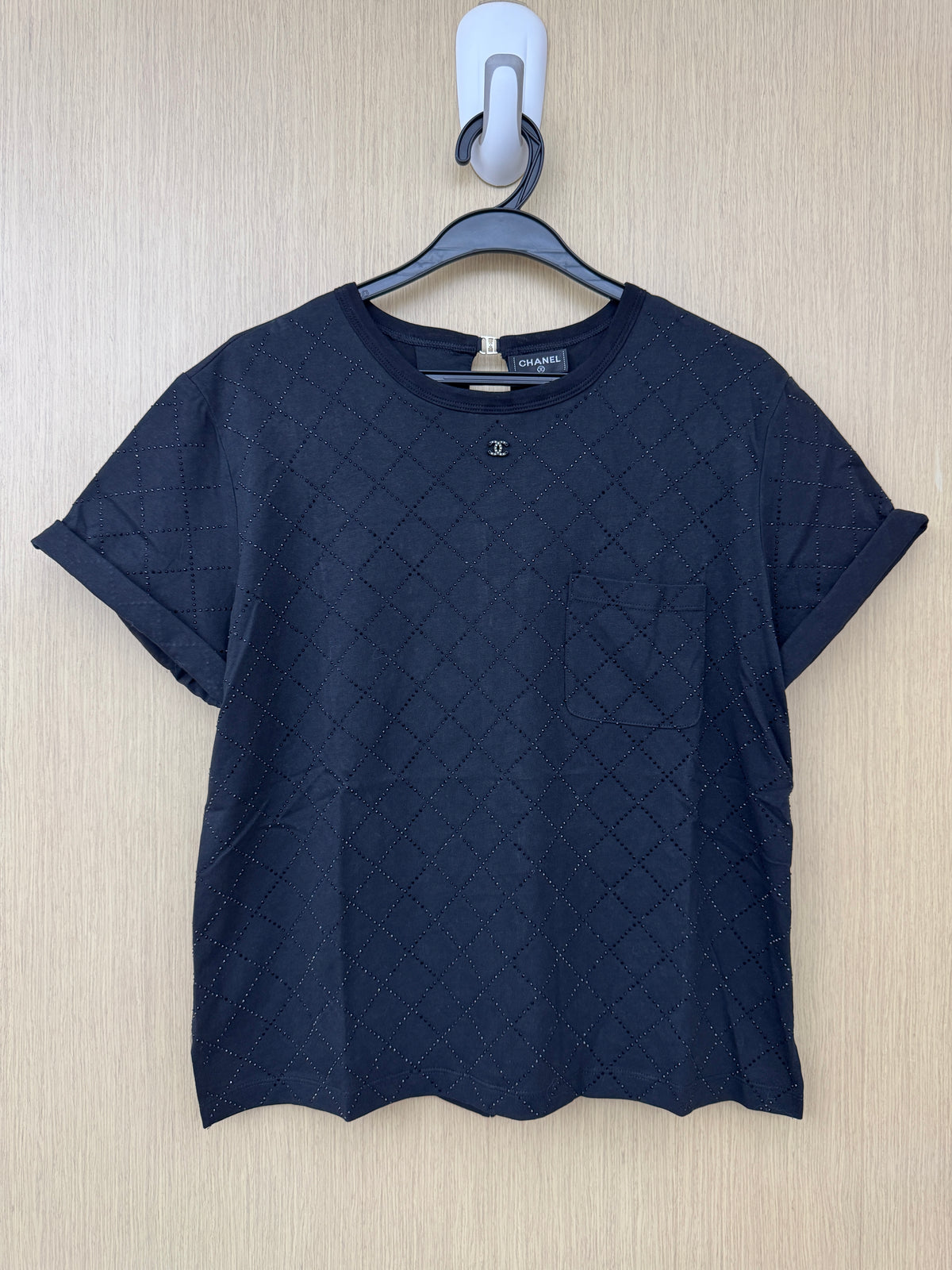 CHANEL 25S 燙鑽短袖Tee 黑色