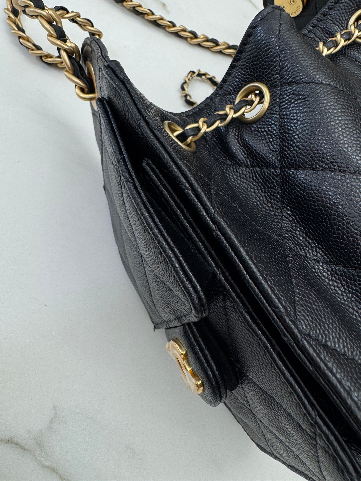 CHANEL Mini 25 Bag 黑色荔枝皮 金扣 Caviar Calfskin GHW