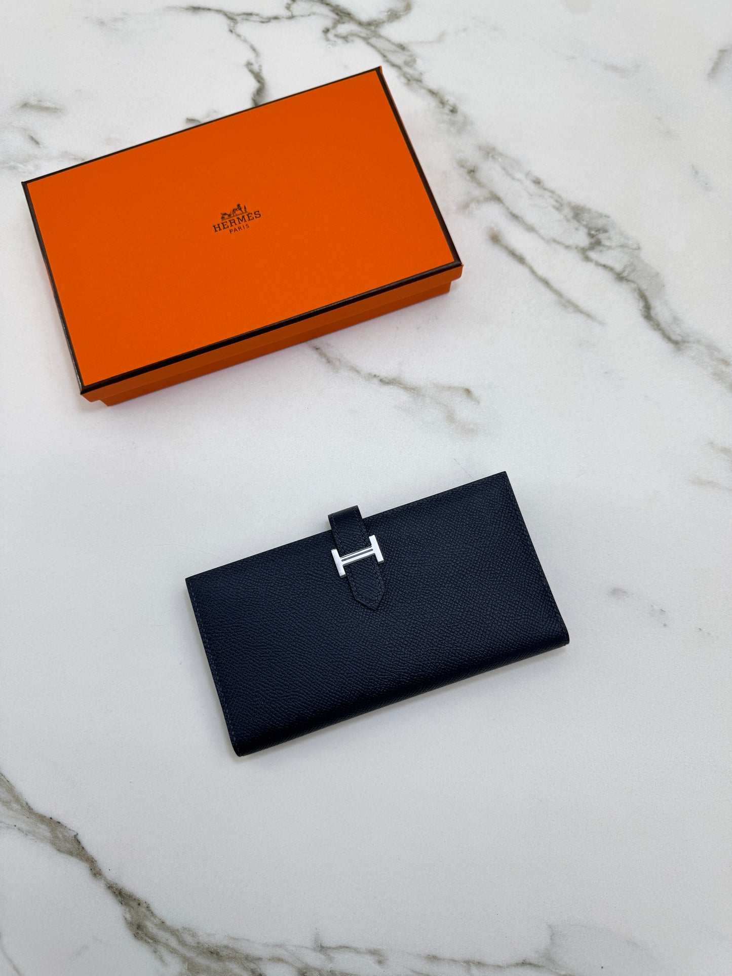 HERMES Bearn Wallet 午夜藍銀扣 Epsom Bleu Nuit PHW
