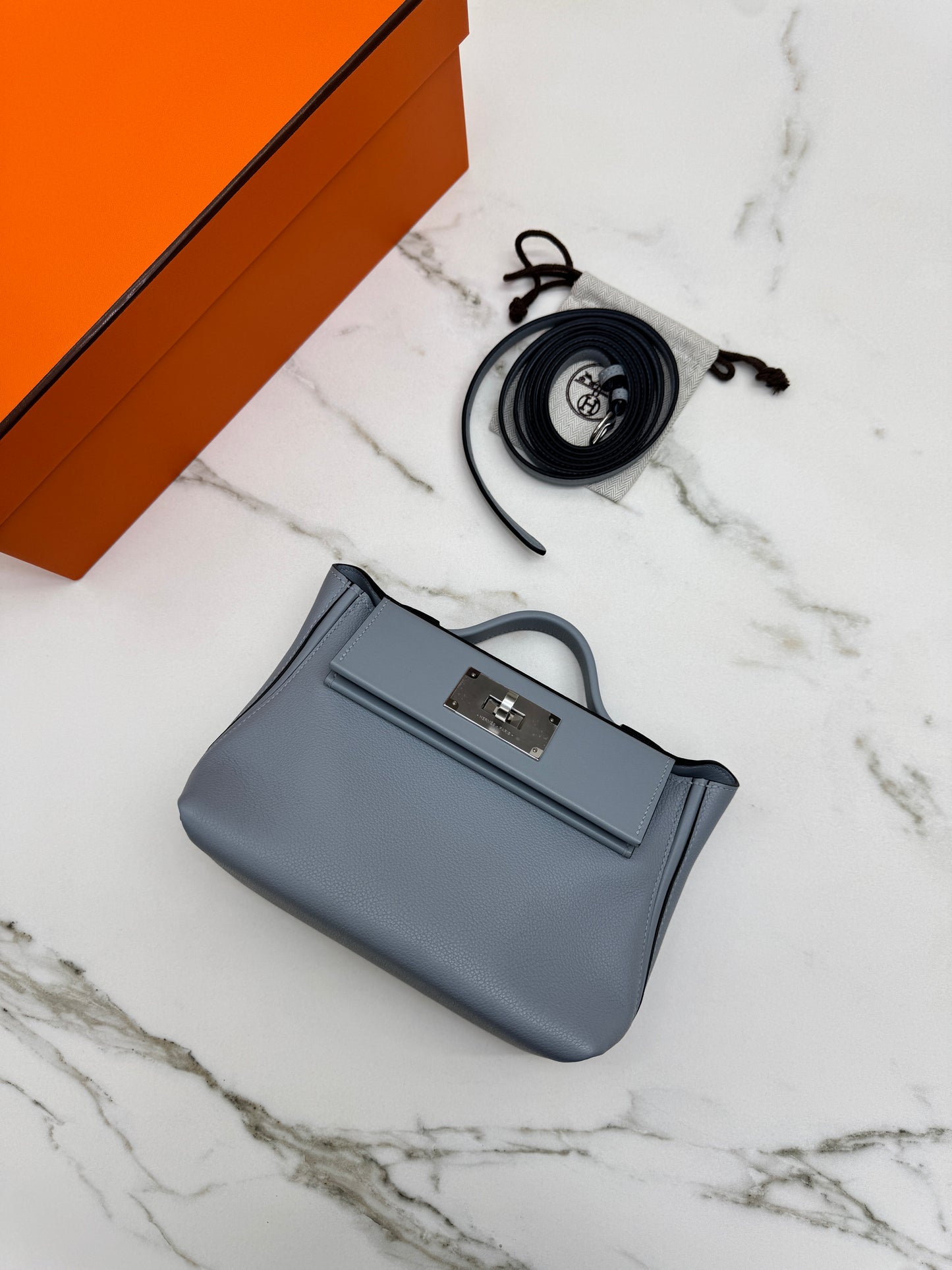 HERMES Mini 2424 木偶灰銀扣 Evercolor Gris Platin PHW