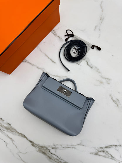 HERMES Mini 2424 木偶灰銀扣 Evercolor Gris Platin PHW